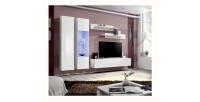 Meuble TV FLY A5 design, coloris blanc brillant + LED. Meuble suspendu moderne et tendance pour votre salon.