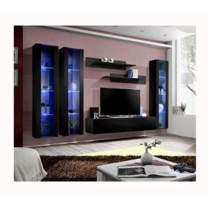 Meuble TV FLY C2 design, coloris noir brillant. Meuble suspendu moderne et tendance pour votre salon.