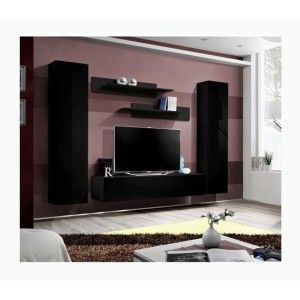 Meuble TV FLY A1 design, coloris noir brillant. Meuble suspendu moderne et tendance pour votre salon.