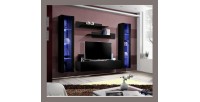 Meuble TV FLY A2 design, coloris noir brillant + LED. Meuble suspendu moderne et tendance pour votre salon.