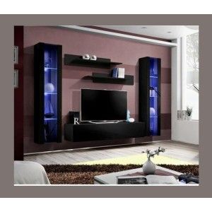 Meuble TV FLY A2 design, coloris noir brillant + LED. Meuble suspendu moderne et tendance pour votre salon.
