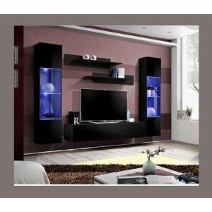 Meuble TV FLY A3 design, coloris noir brillant + LED. Meuble suspendu moderne et tendance pour votre salon.