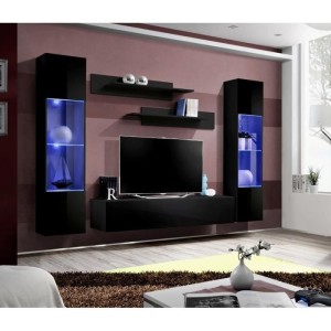 Meuble TV FLY A3 design, coloris noir brillant + LED. Meuble suspendu moderne et tendance pour votre salon.