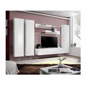 Meuble TV FLY C1 design, coloris blanc brillant. Meuble suspendu moderne et tendance pour votre salon.