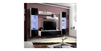 Meuble TV FLY A3 design, coloris blanc et noir brillant + LED. Meuble suspendu moderne et tendance pour votre salon.