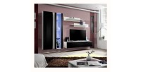 Meuble TV FLY A4 design, coloris blanc et noir brillant + LED. Meuble suspendu moderne et tendance pour votre salon
