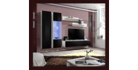 Ensemble meuble TV mural FLY-A noir et blanc avec LED