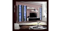 Meuble TV suspendu - FLY A4 - Couleur blanc et noir brillant.