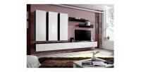 Meuble TV FLY E1 design, coloris noir et blanc brillant. Meuble suspendu moderne et tendance pour votre salon.