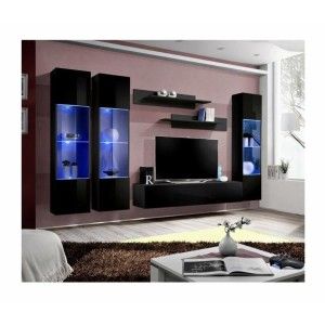 Meuble TV FLY C3 design, coloris noir brillant. Meuble suspendu moderne et tendance pour votre salon.