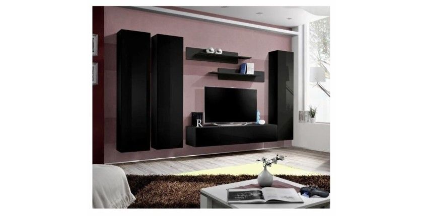 Meuble TV FLY design, coloris noir brillant. Meuble suspendu.