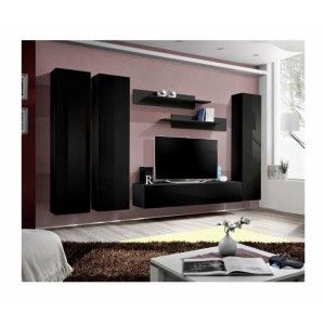 Meuble TV FLY design, coloris noir brillant. Meuble suspendu.