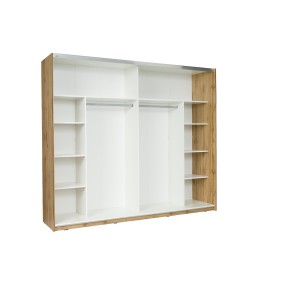 Chambre à coucher complète WOOD chêne et blanc. Lit coffre + armoire + commode + 2 chevets