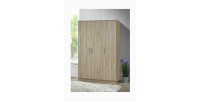 Armoire\Garde robe BERGAMA, 3 portes, contemporaine chêne Sonoma et poignées grises.