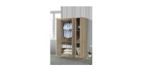 Armoire\Garde robe BERGAMA, 3 portes, contemporaine chêne Sonoma et poignées grises.