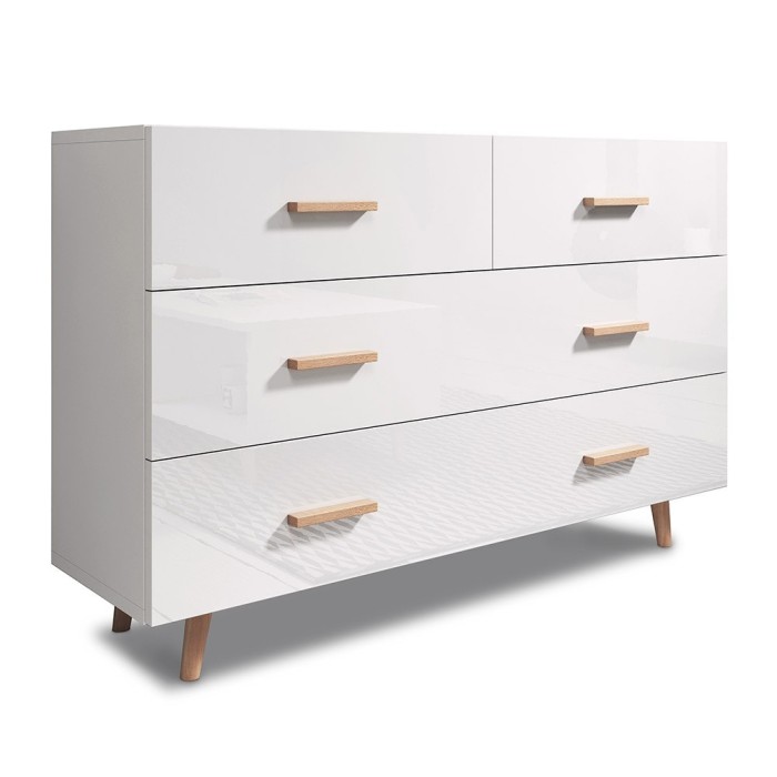 Commode, buffet design EDEN IV, 4 tiroirs, coloris blanc. Type scandinave