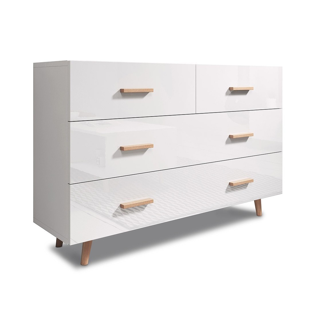 Commode, buffet design EDEN IV, 4 tiroirs, coloris blanc. Type scandinave