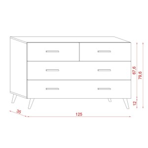 Commode, buffet design EDEN IV, 4 tiroirs, coloris blanc. Type scandinave
