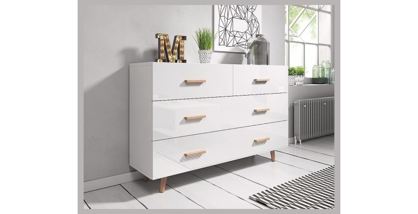 Commode, buffet design EDEN IV, 4 tiroirs, coloris blanc. Type scandinave
