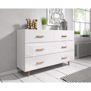 Commode, buffet design EDEN IV, 4 tiroirs, coloris blanc. Type scandinave