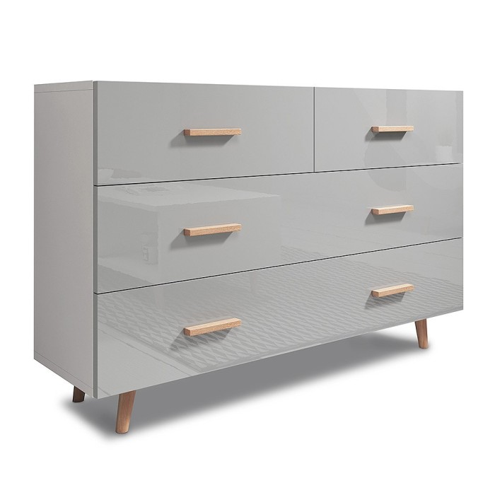 Commode, buffet design EDEN IV, 4 tiroirs, coloris blanc et gris. Type scandinave