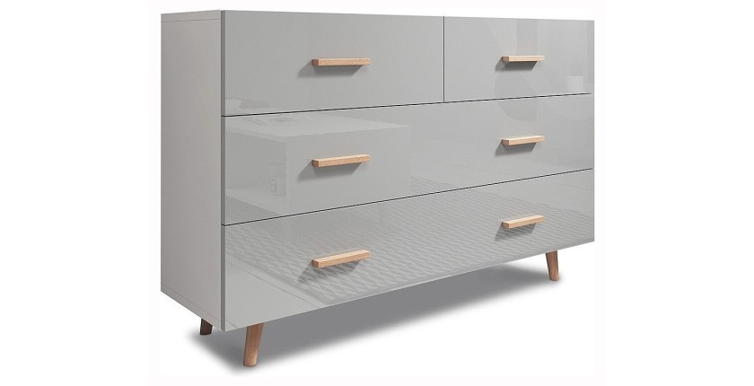 Commode, buffet design EDEN IV, 4 tiroirs, coloris blanc et gris. Type scandinave
