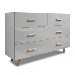 Commode, buffet design EDEN IV, 4 tiroirs, coloris blanc et gris. Type scandinave