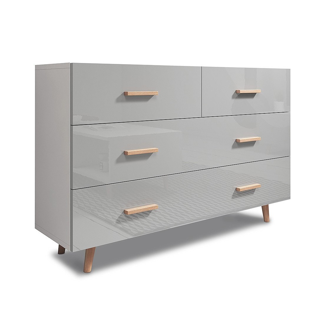 Commode, buffet design EDEN IV, 4 tiroirs, coloris blanc et gris. Type scandinave