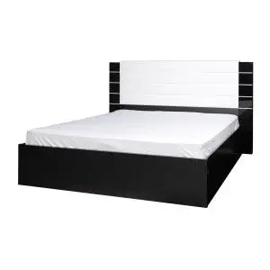 Lit adulte design LINA noir et blanc brillant + tête de lit en simili cuir