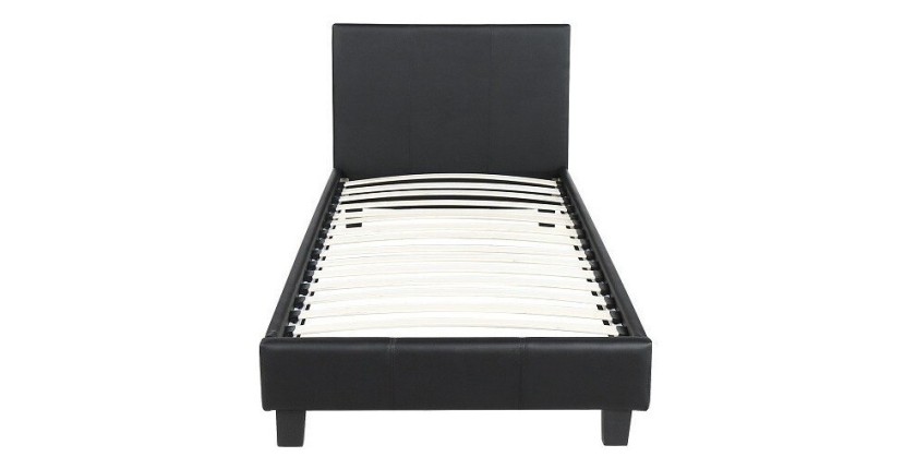 Lit design noir ABEL 90x200 cm une place, avec sommier, pour une chambre adulte ou ado.