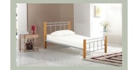 Lit EVELINE 90x200 cm en métal et bois coloris gris et naturel avec sommier.