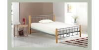 Lit EVELINE 140x200 cm en métal et bois coloris gris et naturel avec sommier.