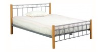 Lit EVELINE 140x200 cm en métal et bois coloris gris et naturel avec sommier.