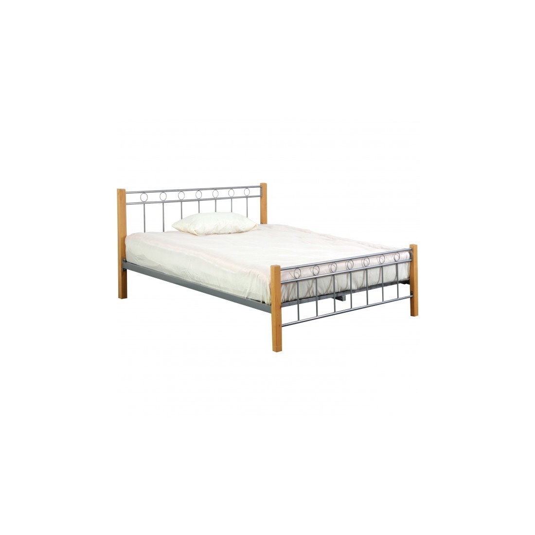 Lit EVELINE 140x200 cm en métal et bois coloris gris et naturel avec sommier.