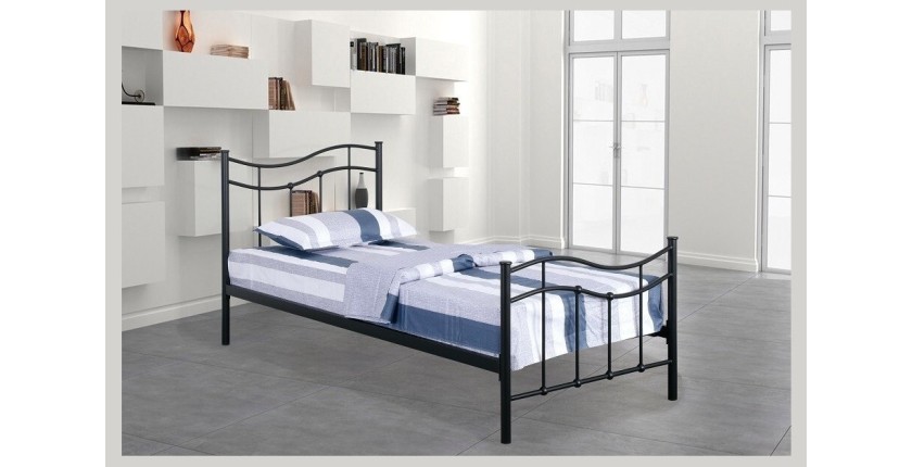Lit ODETTE 90x200 cm en métal coloris noir avec sommier.