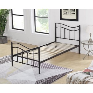 Lit ODETTE 90x200 cm en métal coloris noir avec sommier.
