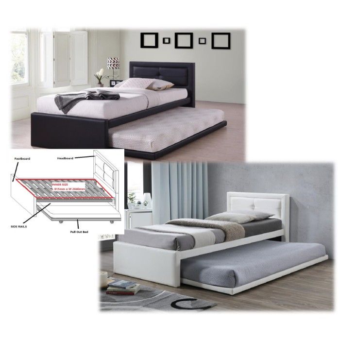 Lit avec tiroir-lit RODAN 90x200 cm en simili cuir coloris blanc, sommier inclus.