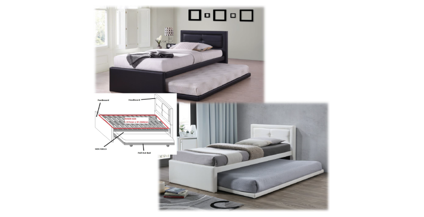 Lit avec tiroir-lit RODAN 90x200 cm en simili cuir coloris blanc, sommier inclus.