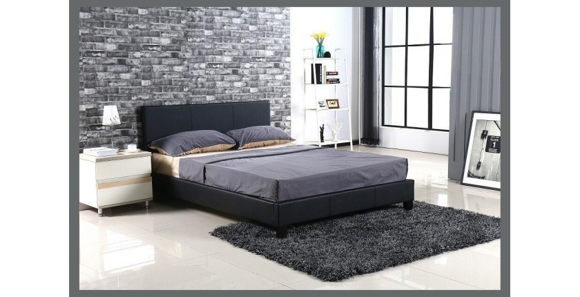 Lit design noir ABEL 140x200 cm deux places,Simili cuir, coloris noir, avec sommier.