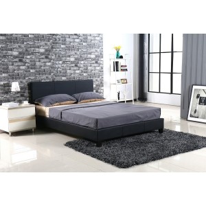 Lit design noir ABEL 140x200 cm deux places,Simili cuir, coloris noir, avec sommier.