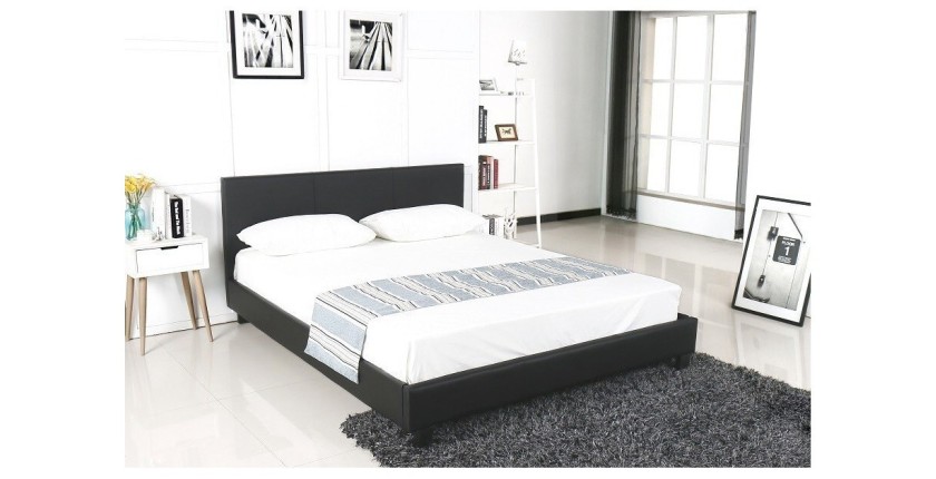 Lit design noir ABEL 140x200 cm deux places,Simili cuir, coloris noir, avec sommier.