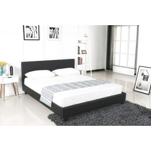 Lit design noir ABEL 140x200 cm deux places,Simili cuir, coloris noir, avec sommier.