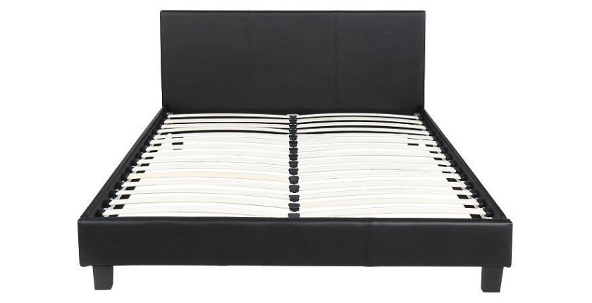 Lit design noir ABEL 140x200 cm deux places,Simili cuir, coloris noir, avec sommier.