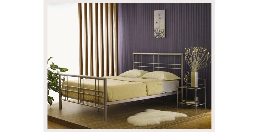 Lit PAXOS 160x200 cm en métal coloris gris argenté avec sommier.