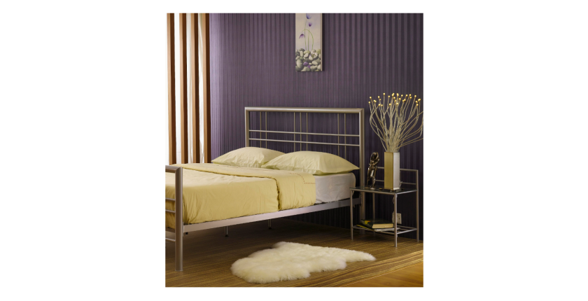 Lit PAXOS 160x200 cm en métal coloris gris argenté avec sommier.