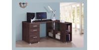 Bureau d'angle contemporain IZMIR coloris noyer et gris et poignées grises.