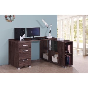 Bureau d'angle contemporain IZMIR coloris noyer et gris et poignées grises.