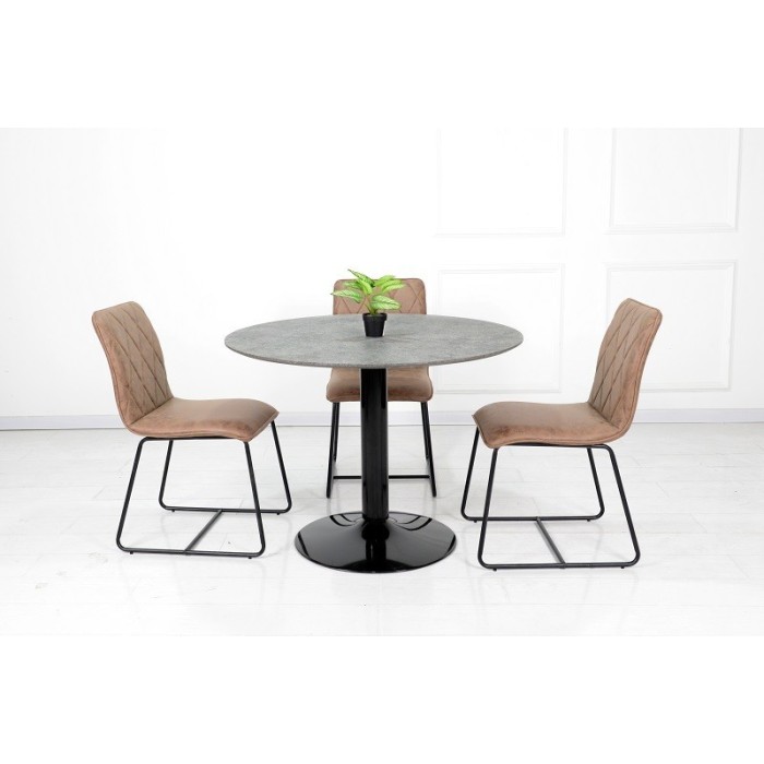 Table ronde avec pied central JOSUA. Magnifique design pour votre cuisine ou votre salle à manger.