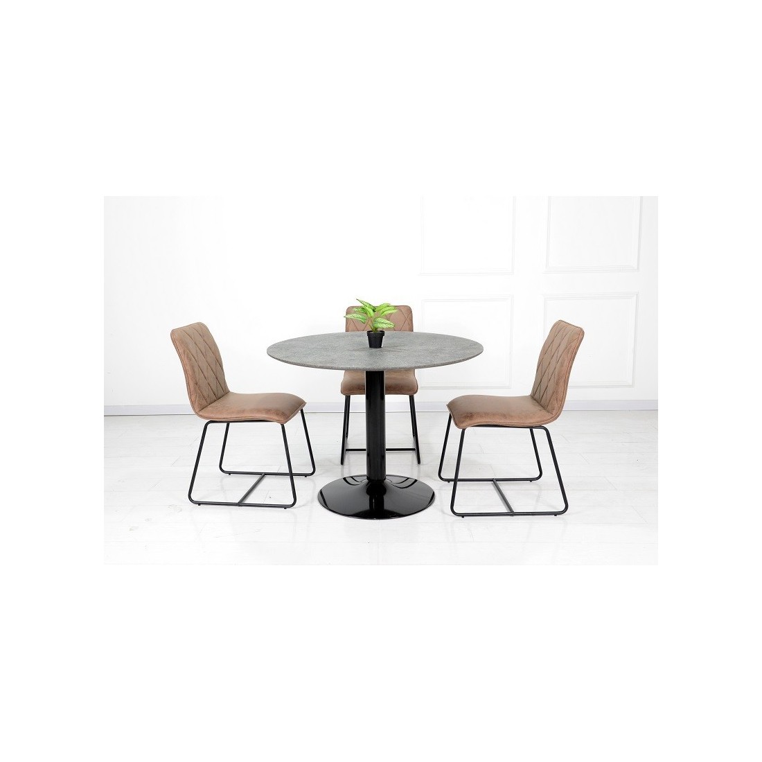 Table ronde avec pied central JOSUA. Magnifique design pour votre cuisine ou votre salle à manger.