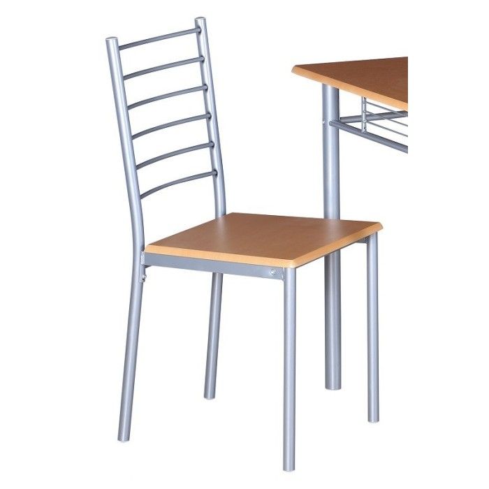 Table de cuisine et salle à manger + 4 chaises ANKARA coloris bois nature. Ensemble repas design métal et bois